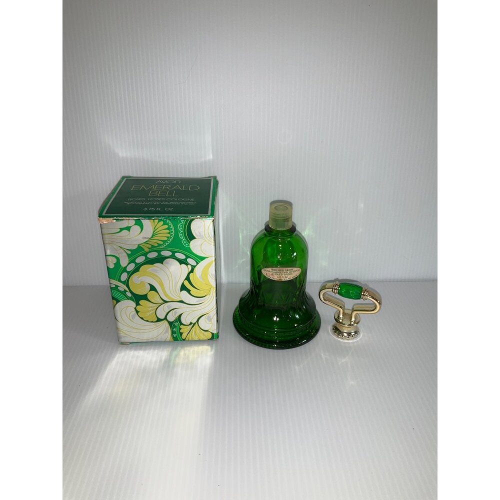 Vintage Avon Green Glass Emerald BELL JAR  Cologne Decanter 1978 1/4 full